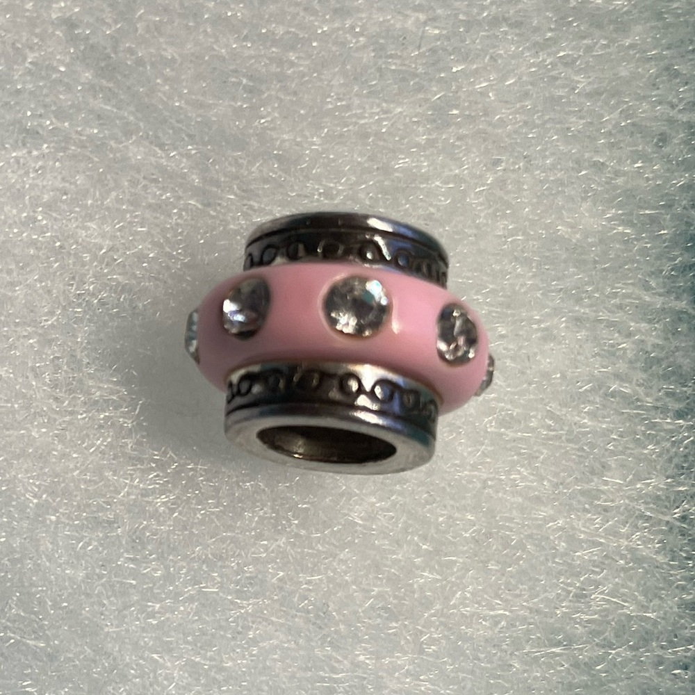 Pink Charm Bead with Silver Accents